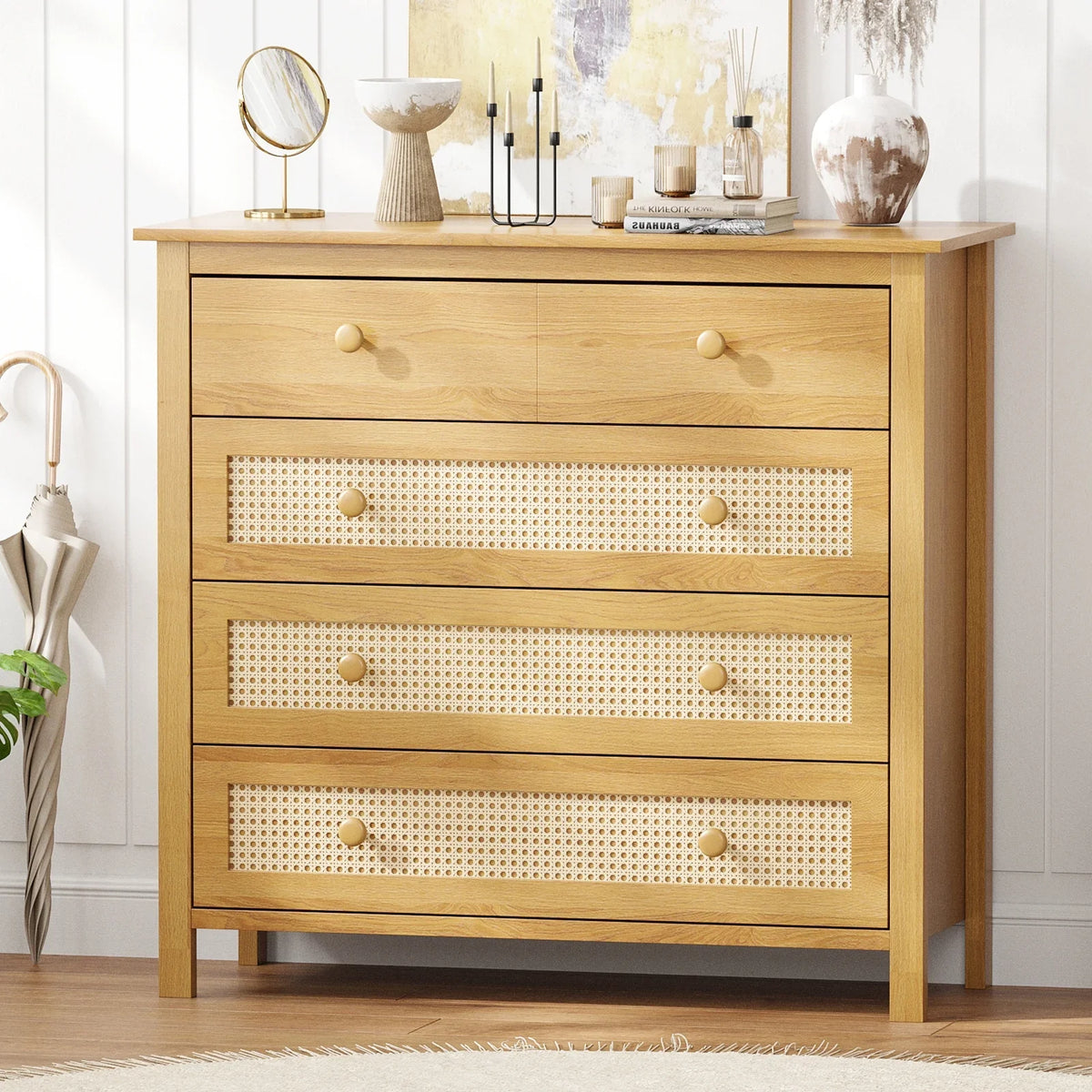 Farini Sideboard Buffet Cabinet with 4 Drawers,Modern Wooden Console Cabinet for Kitchen,Living Room, Dining Room, Hallway,Nature