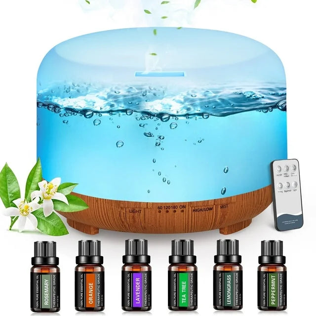 Fimilo 500ml Upgraded Water Scent Diffuser, Oil Diffuser with Remote Control for Large Room Home Office Car,Aromatherapy Fragrant Oil Air Humidifier Vaporizer for Gift(Black Wood Color Bottom)