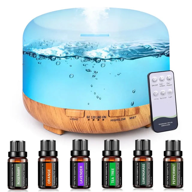 Fimilo 500ml Upgraded White Aroma Diffuser with 6*10ml Essential Oil and Remote Control for Large Room Home Office Car,Aromatherapy Fragrant Oil Air Humidifier Vaporizer for Gift