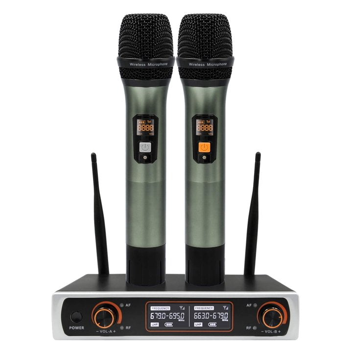 Fixdono Wireless Microphone System, Dual Handheld Cordless Dynamic Microphones for Singing Karaoke, Speaker, Conferences, Wedding, Church, 328 ft