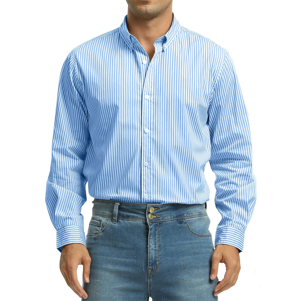 GENTS BLISS Men Dress Shirts Long Sleeve Stripe Shirts for Men Casual Business Button Down Men Shirts