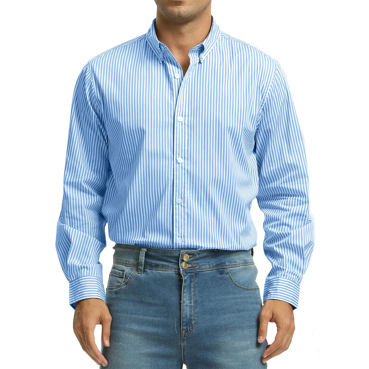 GENTS BLISS Men Dress Shirts Long Sleeve Stripe Shirts for Men Casual Business Button Down Men Shirts