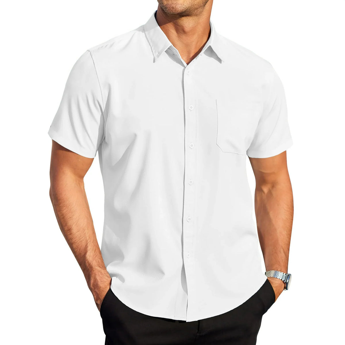GENTS BLISS Short Sleeve Mens Dress Shirts Casual Solid Shirts for Men Regular Oxford Tops with Pocket