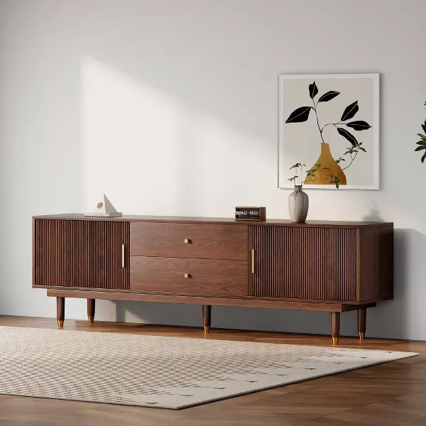 LOVSON Mid-Century Modern TV Stand, 70.9” Walnut Entertainment Center with Storage Drawers, Living Room Bedroom Media Console