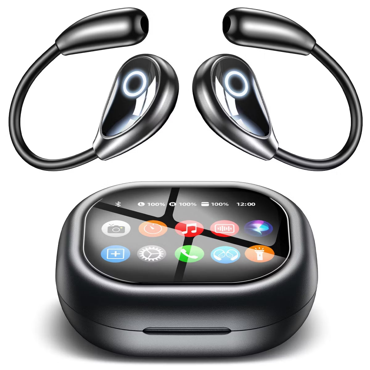 VEATOOL M94 Open Ear Headphones Intelligent Touch Screen Over The Ear Wireless Earbuds Support TF Card,60Hrs Bluetooth 5.4 Earbuds with ENC Clear