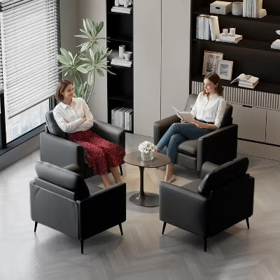 TYBOATLE Dark Gray Leather Accent Chair, Cozy Mid-Century Armchair for Living Room, Lobby, Office