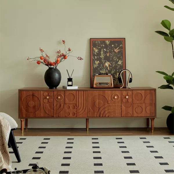 LOVSON 70.8'' Mid-Century TV Stand,with 4 Cabinet Storage Media Console, Wooden Entertainment Center for 55+ Inch TVs, for Living Room,Walnut