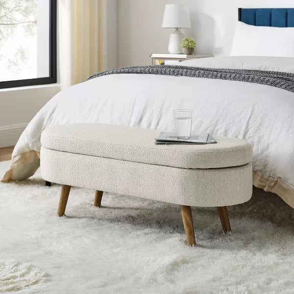 Dexmalle Tufted Storage Bench with Rubber Wood Legs,Beige