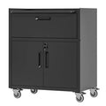 Yukimo Heavy-Duty Diamond-Plate Steel Rolling Tool Cabinet, 35"H Mobile Storage Cabinet, Adjustable Shelves