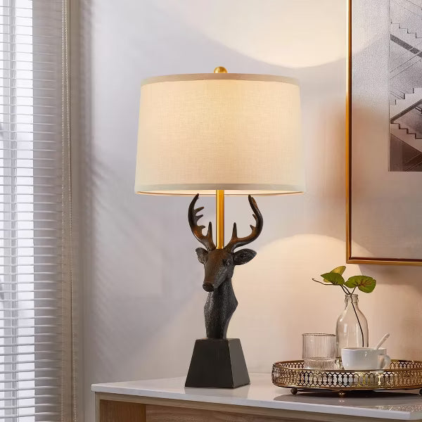 GTCLIGHTING 29" Modern Table Lamp, Deer Head Design Black Resin Bedside Lamp for Bedroom Living Room, Rotary Switch