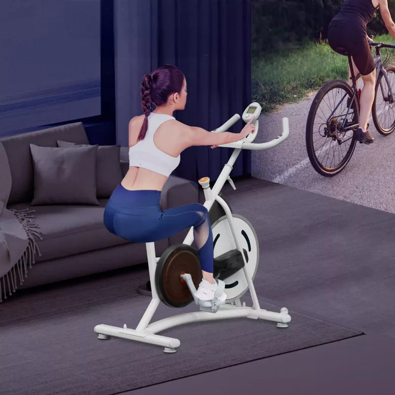 VisioGear Exercise Bike, Indoor Cycling Bike with 245 lbs Weight Capacity, Stationary Bikes for Home Cardio Gym Workouts, White, 42"*41.6"*21.6"
