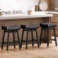 DYHOME 24 Inches Bar Stools, Saddle Kitchen Stools with PU Leather Cushion Counter Height Barstools, Set of 3