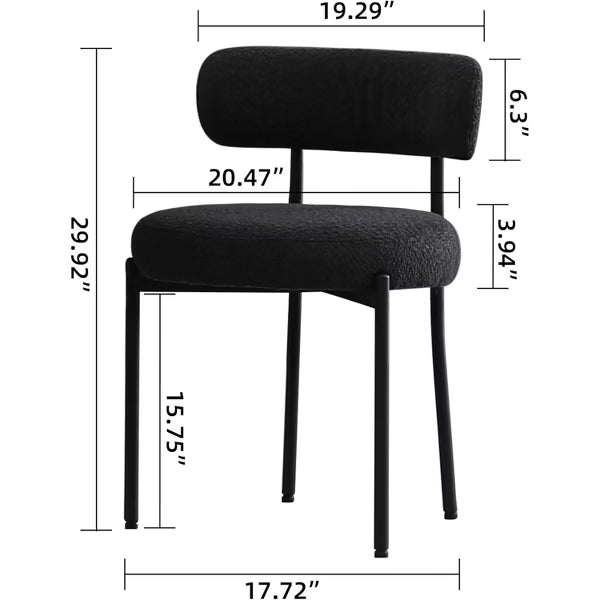 DYHOME Boucle Dining Chairs Set of 2, Mid Century Modern Kitchen Chairs with Curved Backrest and Metal Legs