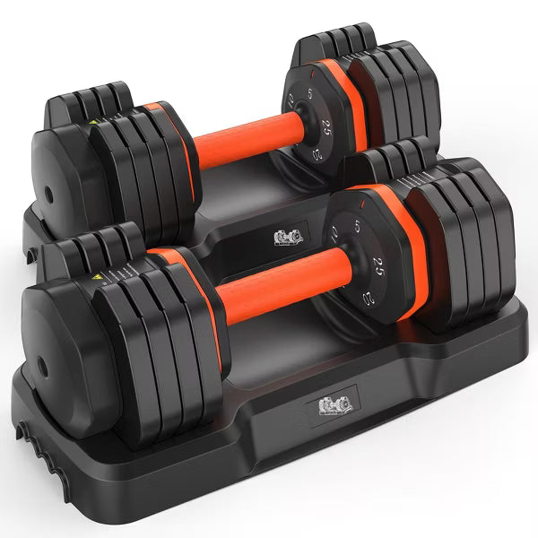 Adjustable Dumbbells Set of 2, 5LB to 25LB Quick Change Weight System, Space Saving Home Gym Equipment