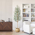 Artificial Olive Tree with Real Wood Trunk, UV Resistant Potted Faux Plant in Woven Basket for Indoor Home Decor