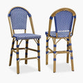 BOSMILLER French Counter Height Bar Stool Set of 2, 30" Patio Rattan Bar Stool Chairs, Outdoor Armless Barstools for Porch Garden Indoor White/Black