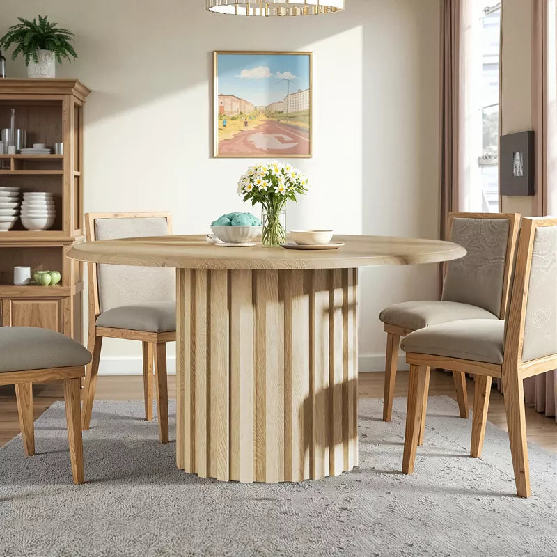 Lirago,47.24-Inch Wood Round Dining Table with Wooden Tabletop and Cylindrical Base
