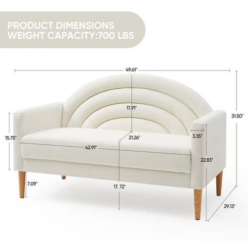 50" Loveseat Sofa for Small Spaces, 2-Seater Couch with Spring Cushions & Wood Frame. Mid-Century Modern Design in Grey Linen Fabric, Easy Assembly