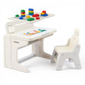 Kinder King Kids Foldable Desk & Chair Set, 2-in-1 Drawing and Building Block Activity Table with Storage, Gray