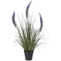Artificial Foxtail Onion Grass Potted Plant - Purple & Green Faux Flowering Spikes - Fake Farmhouse Ornamental Greenery for Modern Home Decor