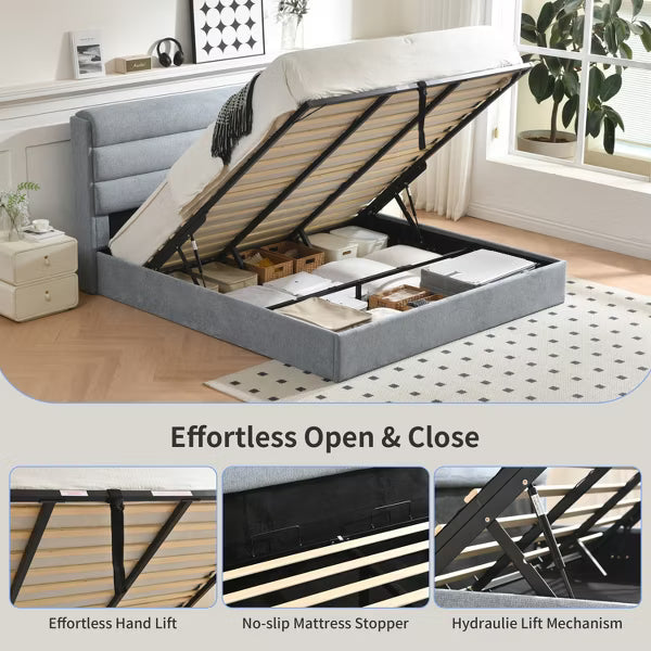 Lift Up Storage Bed King Size Upholstered Platform Bed with Hydraulic System No Box Spring Needed Multiple Colors Easy Assembly