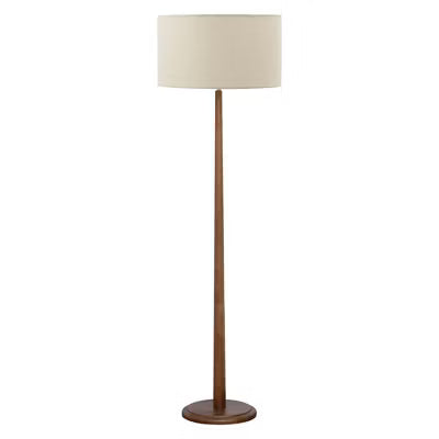61" Walnut Wood Standing Floor Lamp with Linen Drum Shade, Modern Accent Light for Living Room, Bedroom, Hallway & Study,Foot Step ON/OFF Switch