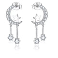 Molenia Moon Star Earrings Studs, 925 Sterling Silver Small Crescent Moon Studs Star Dangle Earrings Tiny Drop Tassel Dainty Jewelry Gifts for Women
