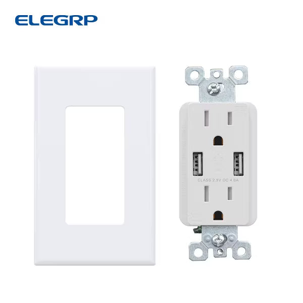 ELEGRP USB Outlet Receptacle, 20W 4.0 Amp USB Wall Outlet, 15 Amp Tamper-Resistant Electrical Outlet with Type A port, UL Listed, Wall Plate Included
