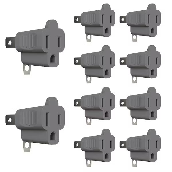 ELEGRP 2 Prong to 3 Prong Outlet Plug Adapter, Three Prong to Two Prong Adapter Converters for Wall Outlets Plugs, ETL Listed, 10 Pack, Gray
