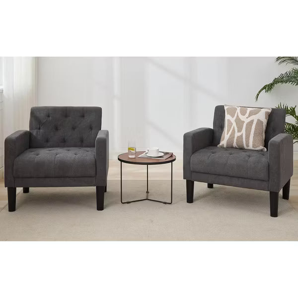 TYBOATLE Tufted Black Leather Accent Chair, Mid-Century Armchair for Office, Living Room, Bedroom