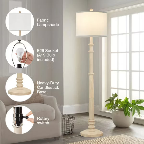 GTCLIGHTING Floor Lamps for Living Room,3-Way Dimmable Standing Lamps with White Linen Shade,60" Vintage Tall Pole Light for Reading, Bedroom