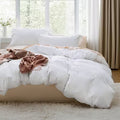 Duvet Cover Set 3pcs Prewashed Fabric Queen Size White - Bedsure