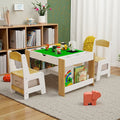 JVNOXK-Kids2in1Play Table Chair Set, LEGO-Compatible Drawing Table with7 Storage Compartments, Includes 2 Chairs,Multifunctional Learning Desk-White