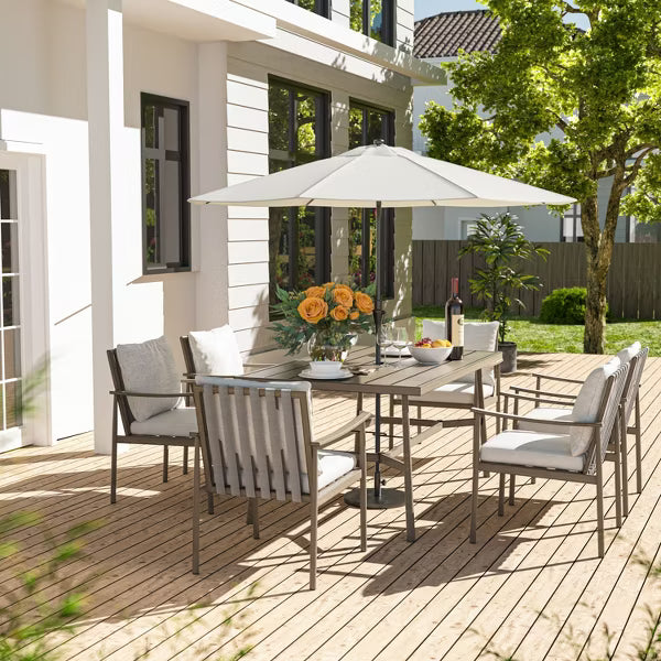 HAPPATIO Patio Outdoor Dining Set, Aluminum Patio Dining Set Includes 1 Outdoor Dining Table with Umbrella Hole and Dining Chairs for Lawn, Porch.