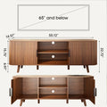 Qwatto Walnut Entertainment Center for TVs up to 65 Inch Mid Century TV Console with Slatted Doors Large Storage Shelves Modern Wood Media Stand