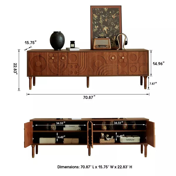 LOVSON 70.8'' Mid-Century TV Stand,with 4 Cabinet Storage Media Console, Wooden Entertainment Center for 55+ Inch TVs, for Living Room,Walnut
