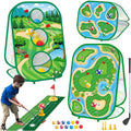 TITQWOP 4-in-1 Sticky Golf Games Set for Kids&Adults – Golf Putting Mat,Chipping Net,Cornhole Board&Retractable Club,Indoor/Outdoor Practice Toy