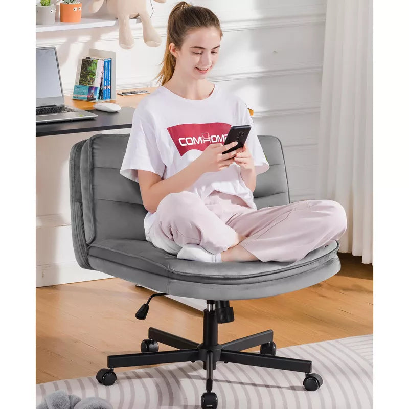 COMHOMA Armless Criss Cross Office Chair with Wheels, Adjustable Swivel Desk Chairs