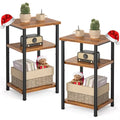 MyDepot Rustic Side Table Set of 2 - Modern Industrial Nightstands for Bedroom - Tall End Tables for Small Spaces, Brown