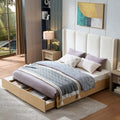 King Size Upholstered Platform Bed with 2 Footboard Storage Drawers,Vertical Channel Tufted Headboard,No Box Spring Needed,Easy Assembly,Beige