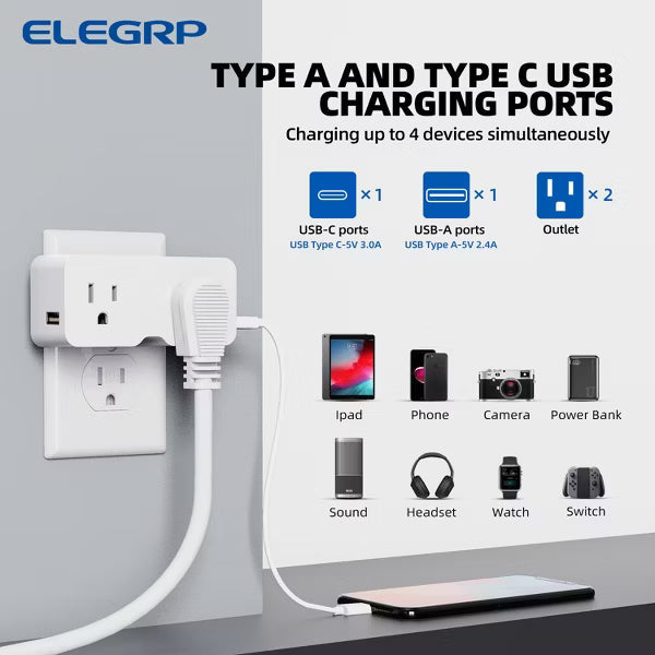 ELEGRP US to Japan Plug Adapter,with USB C and USB A Ports (4.2A in Total), Expander Adapter for Japan Travel, Home, Office