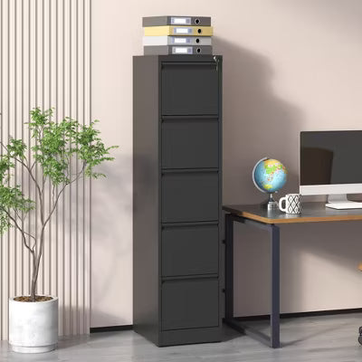 Yukimo Vertical File Cabinet with Lock, 64"H Steel Metal Filing Cabinet, Full Extension Silent Slides, Anti-Tilt Design, Black