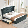King Size Upholstered Sleigh Bed with 2 Storage Drawers,Elegant Curved Headboard&Footboard,Soft Velvet,No Box Spring Needed,Easy Assembly,Green