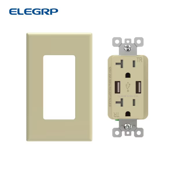 ELEGRP USB Outlet Receptacle, 20W 3.6 Amp USB Wall Outlet, 20 Amp Tamper-Resistant Electrical Outlet with Type A port, UL Listed, Wall Plate Included