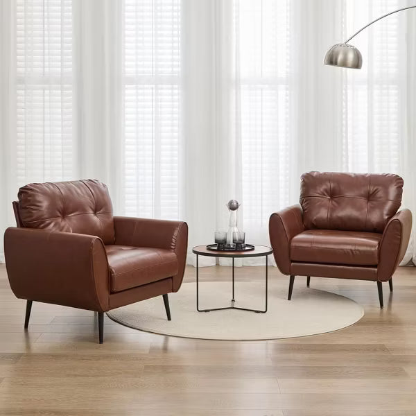 TYBOATLE Blue Leather Accent Chair, Tufted Mid-Century Armchair for Salon, Office, Living Room