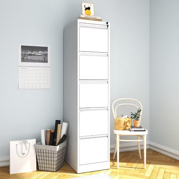 Munora - 5-Drawer Vertical File Cabinet with Lock - Heavy Duty for Letters/Legal/A4 Files - White