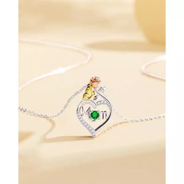 Molenia Mother's Day 925 Sterling Silver Birthstone Necklace for Mom Women Pendant Mama Necklaces Jewelry Christmas Birthday Unique Gifts for Her