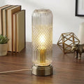 Touch Dimmable Ribbed Glass Table Lamp with Bronze Base and Braided Cord-Clear