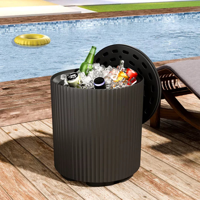 GlasFlength Large Capacity Ice Bucket with Lid, Portable Ice Bucket Cooler with Table Top, Outdoor Drink Cooler Bar, Black 14.76"