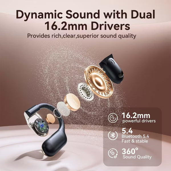 VEATOOL Wireless Earbuds Open Ear Headphone Sport, Bluetooth 5.4 Earbud, 50Hrs Earphone with Earhook, Noise Cancelling Mic